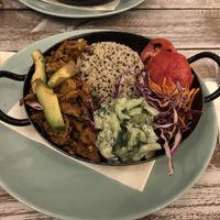 Quinoa with soy meat and veggies at Veggiezz - Am Salzgriess in Vienna
