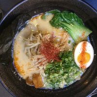 ramen noodle bowl with vegan egg at Ramen Hood in Los Angeles