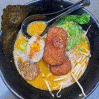 spicy “pork” katsu garlic ramen   at Ramen Hood in Los Angeles