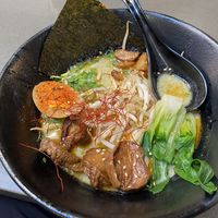 Garlic ramen with vegan egg  at Ramen Hood in Los Angeles