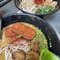 Yummiest vegan ramen with plant based luncheon meat   at Ramen Hood in Los Angeles