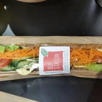Big vegan cheese sandwich with vegetables and vegan mayo. May 2016 at Bio Station in Antwerpen