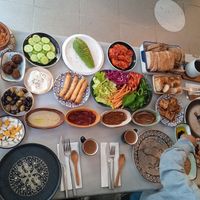 Biiig breakfast! Cheese, Socuck...even nuts include at KafeNAsanat in Istanbul
