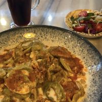 Spinach manti and hibiscus lemonade.   at KafeNAsanat in Istanbul