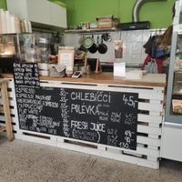 Drinks and cakes at Chlebíček Store in Prague