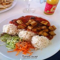 Indian dish with tofu, basmati rice, and salad at Effulgence-Waves in Heidelberg