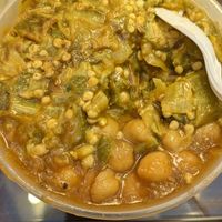 Okra and chickpeas at Punjabi Grocery & Deli in New York City