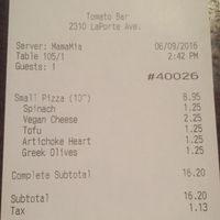 awesome topping choices! at Tomato Bar Pizza Bakery in Schererville