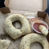 Vegan (savory) doughnuts w/marinara sauce  at Tomato Bar Pizza Bakery in Schererville