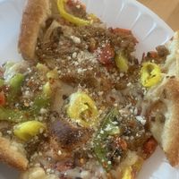 “Tallahassee pizza”….. I added Vegan Parmesan & red pepper flakes when I got home. 🤤   at Tomato Bar Pizza Bakery in Schererville