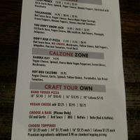 Vegan menu at Tomato Bar Pizza Bakery in Schererville