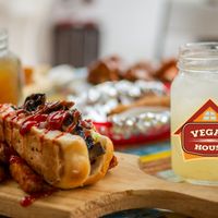 Vegan hot dog with mushrooms at Vegan House in Culiacan