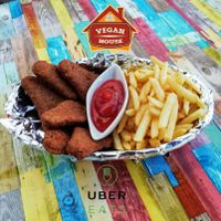 Vegan soy nuggets with fries at Vegan House in Culiacan