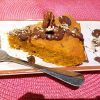Cake of the day, carrot with chocolate at Dona Flor Cafe in Cascais
