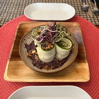 Zucchini with sweet potato purée  at Dona Flor Cafe in Cascais