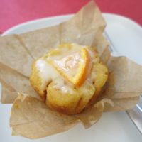 Peach and orange muffin at Dona Flor Cafe in Cascais