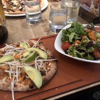 Vegan Thai pizza and Napoli salad at Famoso Neapolitan Pizzeria in Jasper