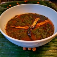 Tomato broth with bbq roasted chickpeas and okra at One Bowl in Copenhagen