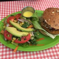 garbanzo bean burger at Veggie Table in Puerto Vallarta