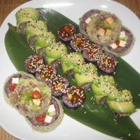 Special avocado rolls, tempura rolls and maki at Edamame Vegan Sushi in Warsaw