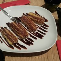 That banana desert is soooo good at Edamame Vegan Sushi in Warsaw