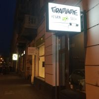 outside at night  at Edamame Vegan Sushi in Warsaw
