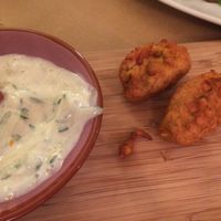 Sweet potato koftas, there were 5 but we ate them quick as they were so good!! at Compost in Mallorca