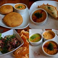 Sopaipillas, special empanada, ceviche with chips, pebres at Epif in Portland