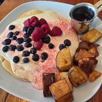 Pancakes with peach cream and berries at Epif in Portland