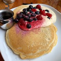 Pancakes with peach cream and berries at Epif in Portland