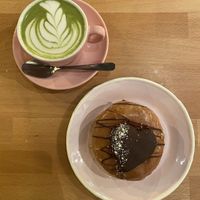 matcha latte and donut at Brammibal's Donuts - Maybachufer in Berlin