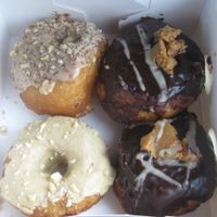 2xchocolate peanut butter fudge, a speculoos and a nutty donut. at Brammibal's Donuts - Maybachufer in Berlin
