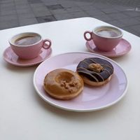 Salted caramel and peanut fudge donuts and two coffees at Brammibal's Donuts - Maybachufer in Berlin