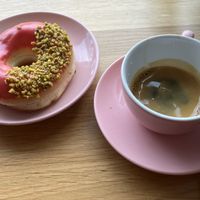 Pistachio donut and double espresso  at Brammibal's Donuts - Maybachufer in Berlin