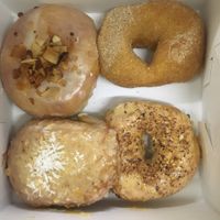 the maple with coconut bacon and the cinnamon sugar one were the tastiest. other flavors are white choc stuffed and hazelnut  at Brammibal's Donuts - Maybachufer in Berlin