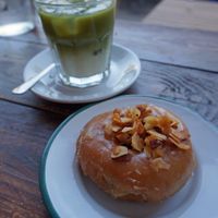 Smoked Coconut Doughnut + Iced Matcha Latte at Brammibal's Donuts - Maybachufer in Berlin
