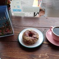 Nougat donut and filter coffee at Brammibal's Donuts - Maybachufer in Berlin