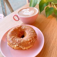 Caramel Hazlenut donut and Chai Latte at Brammibal's Donuts - Maybachufer in Berlin