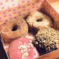 Charity donut, sugar cinnamon, salted caramel hazelnut, cherry amaretto  at Brammibal's Donuts - Maybachufer in Berlin