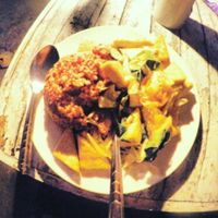 mixed vegetable tofu with organic red rice  at EasyPower in Chumphon