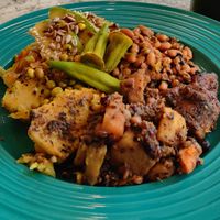 I forgot to note the menu description but you get the idea. Beneath the avocado is a Bush Doctor Salad! at The Green Lime Eco-Cafe and Juice Bar in Bridgetown