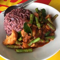 stir fried string beans, tofu with red curry! just 35 baht! at Sankhongnoi Veggie in Chiang Rai