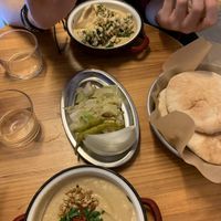 top: hummus with cauliflower, bottom: classic hummus  at La Hummuseria in Madrid