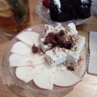 Torrone/nougat with apple slices at La Hummuseria in Madrid