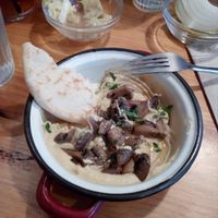 Hummus with mushrooms at La Hummuseria in Madrid