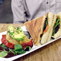 Grilled Veggie Sandwich and Stuffed Red Pepper
 at Eclipse Chocolate in San Diego