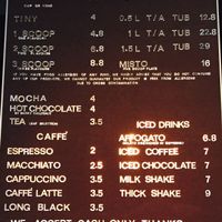 Menu at Gelato Messina in Fitzroy