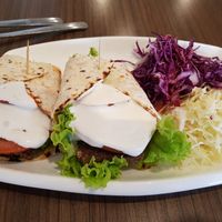 Walnut oat patty wrap with cashew sause. Incredibly delicious at Newstart Health Kitchen in Cheras