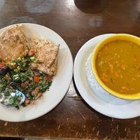 Tabouleh + red lentil soup  at East West Cafe in Santa Rosa