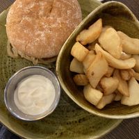 Vegan burger and chips  at Maggie Mays in Belfast
